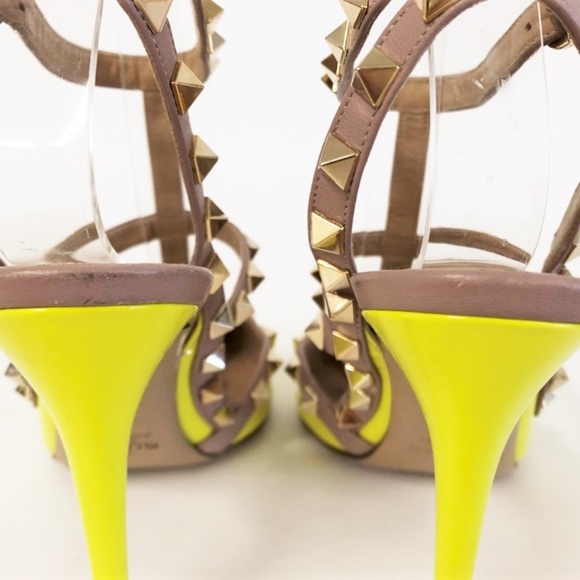 Valentino Rockstud Caged Pumps Neon Yellow - Picture 7 of 8